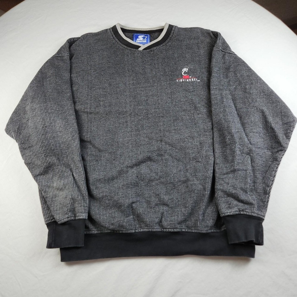 Vintage Starter Cincinnati Bearcats Pinstripe Crewneck Sweatshirt Black Grey L